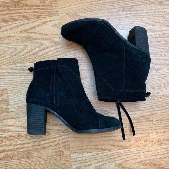 Toms Lunata booties heeled suede black stacked heels boots 6.5 - Picture 5 of 10
